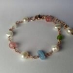 Mixed Gemstones and Pearls Wire Linked Bracelet